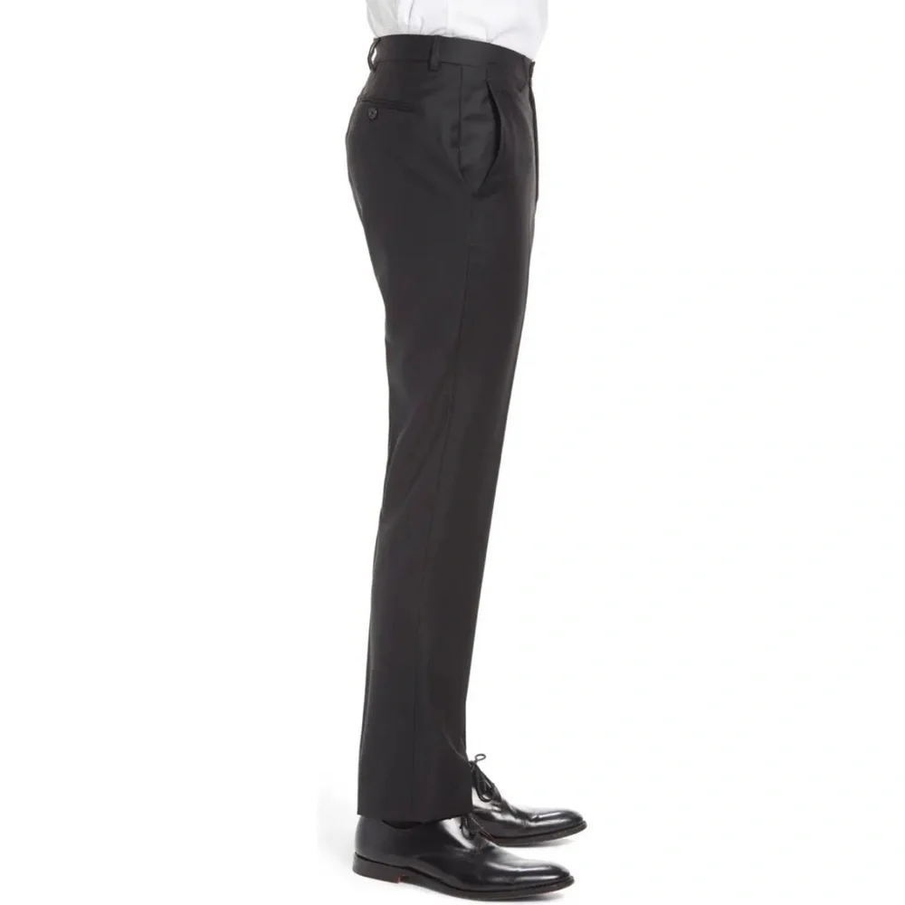 Santorelli Roma Flat Front Black‎ Italian Wool Dress Pants Size 56 NWT